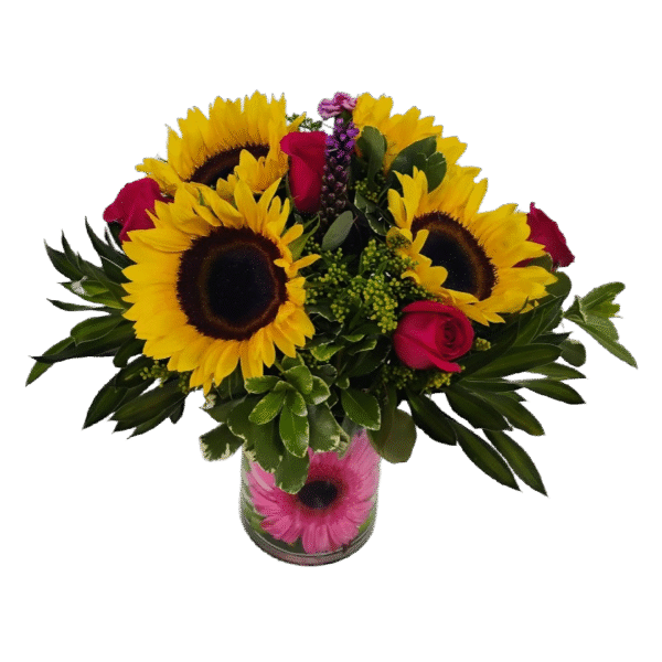 Pink roses and sunflowers