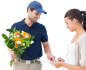Happy flower delivery man
