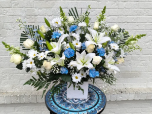 a blue and white bouquet