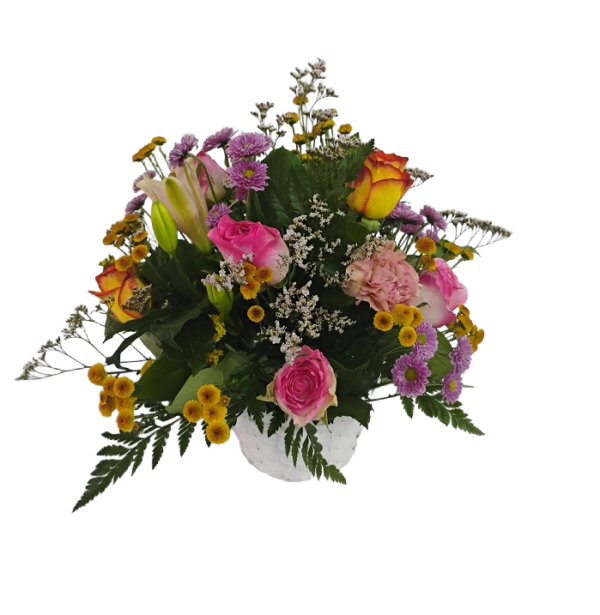 Floral festive, basket with color flowers