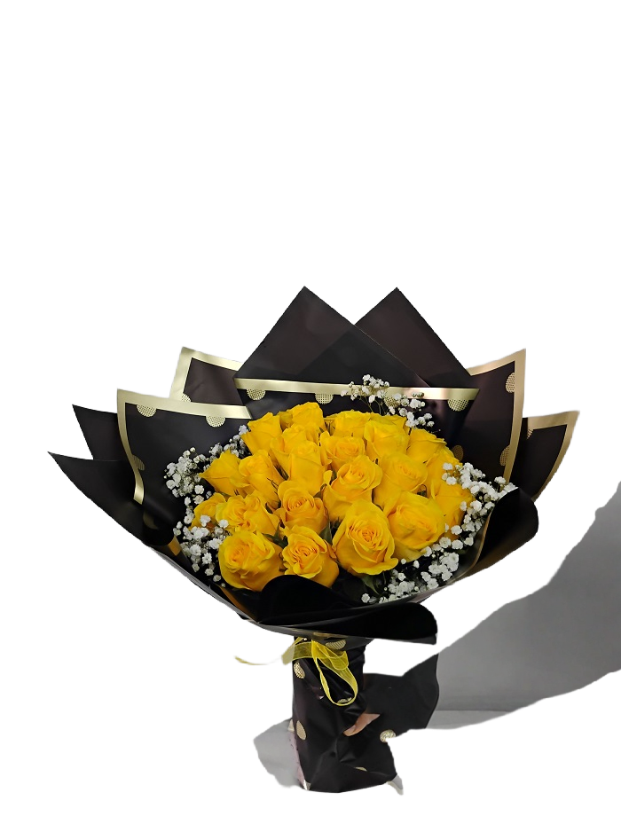 24 Yellow roses Wrapped. 24 roses bouquet.