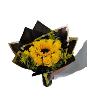 12 Yellow roses & Sunflower