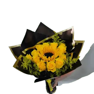 12 Yellow roses & Sunflower