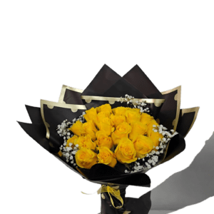 24 Yellow roses wrapped.