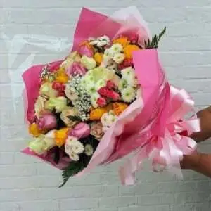 Mix flowers wrapped bouquet
