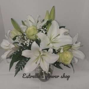 Pure Love roses and lilies.