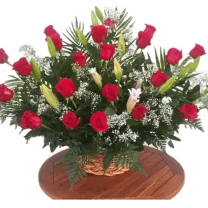 24 Roses in a basket.