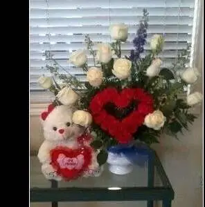 Teddy bear and Flowers.