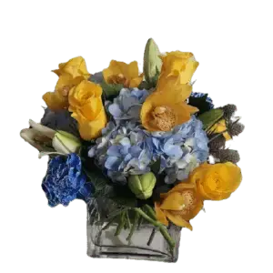 Yellow orchids & yellow roses