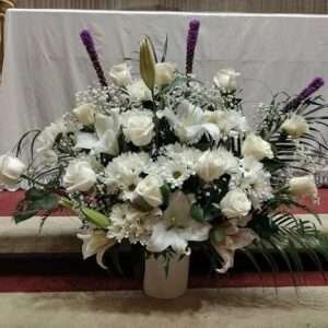 White flowers basket