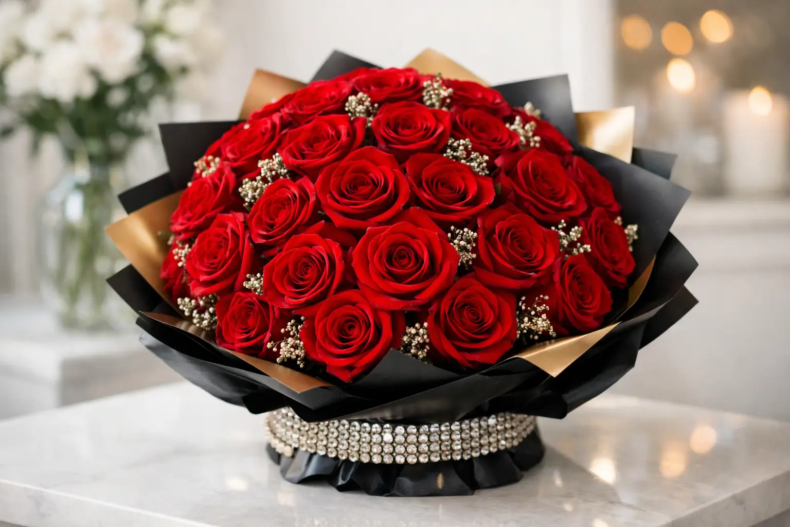Ramo Buchon Red Roses: Bold, Luxurious Love