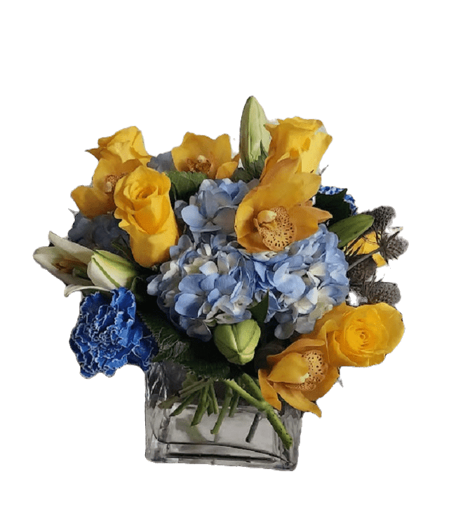 Yellow orchids & yellow roses